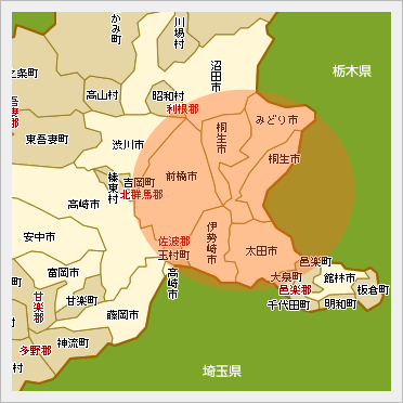 伊勢崎市周辺の地図